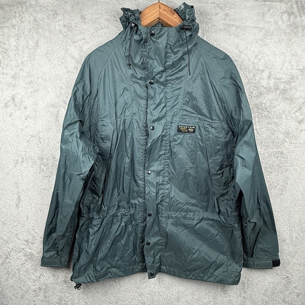 Mountain Hard Wear Rain Coat‎ Mens L Green Hooded Waterproof Full Zip Snaps